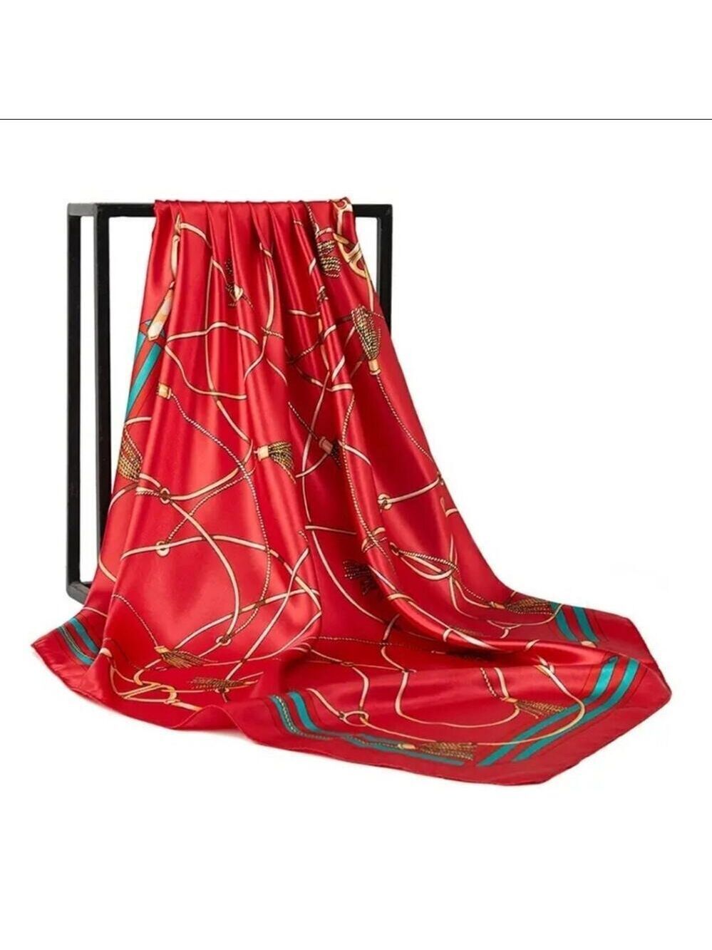 Chain Scarf Vintage Style Horse Satin Head Red Scarf Bandana - Picture 7 of 9